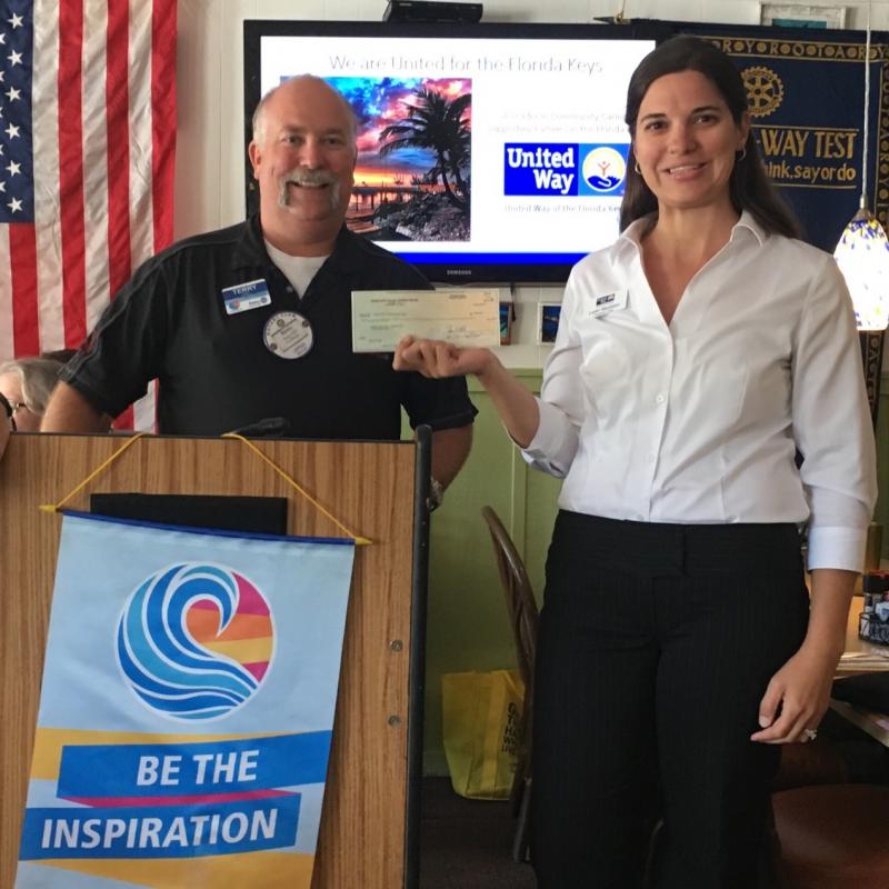 Rotaries in the Keys are wonderful supporters of Stuff the Bus. Thank you to Upper Keys Rotary&#039;s Terry Abel for their donation.